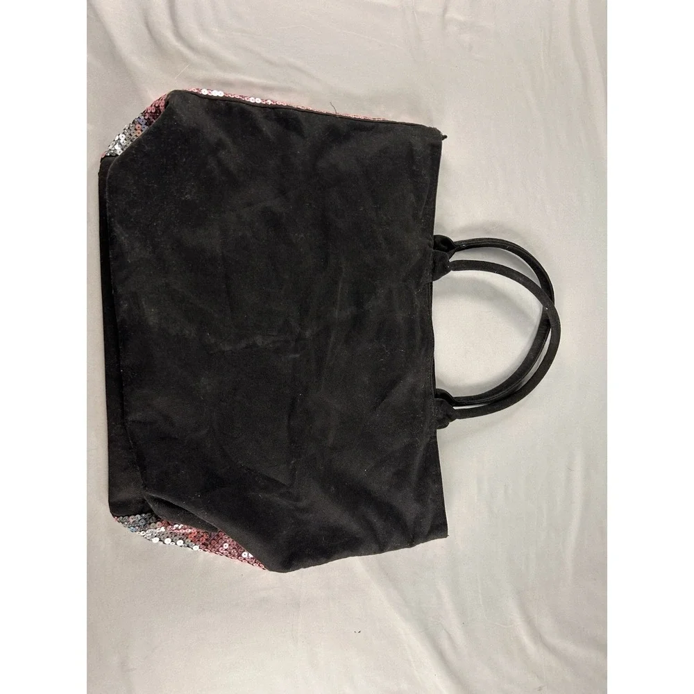 Victoria's Secret Pink Silver Sequin‎ Stripe Tote Bag Large Zip Top Shopper